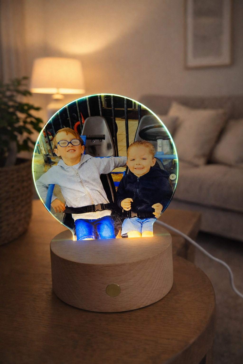 Glass photo panel with led